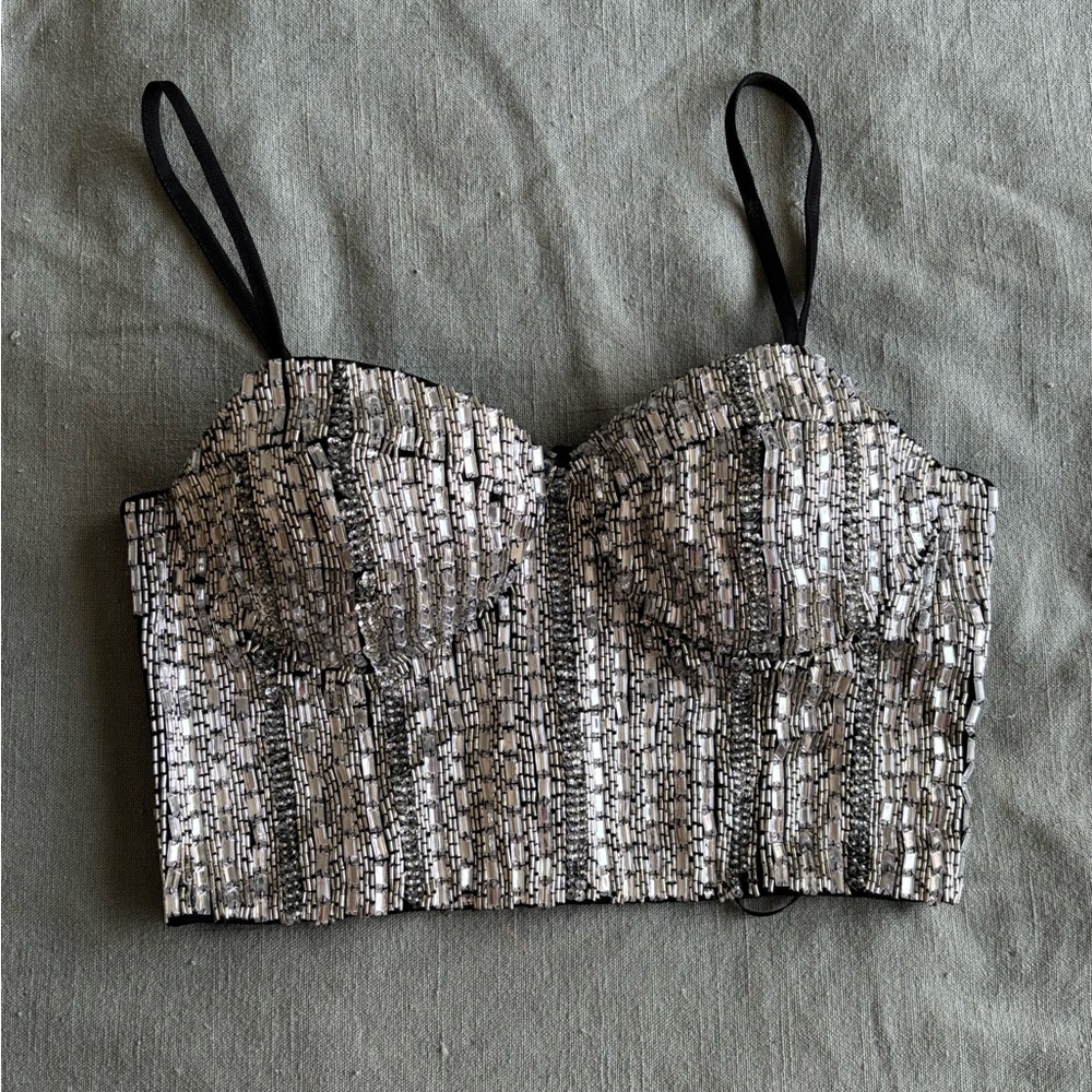 River Island Silver Beaded Corset Crop Top